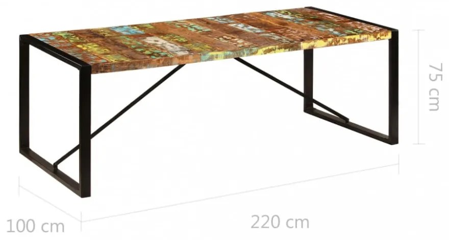 tömör újrahasznosított fa étkezőasztal 220 x 100 x 75 cm