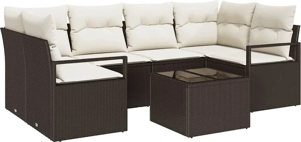 vidaXL Kanapé Szett 7 pcs Barna és Krém polirattan