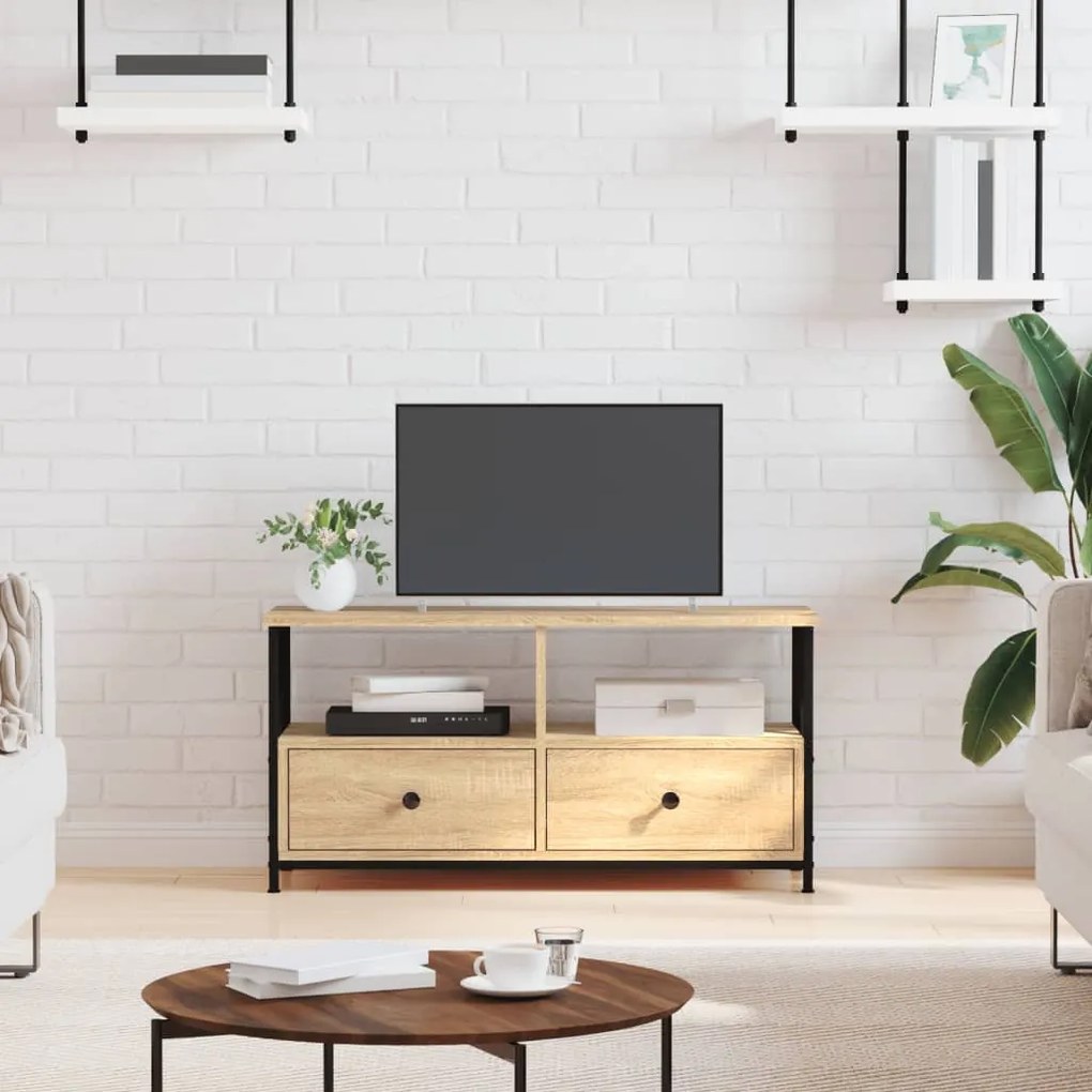 sonoma tölgy színű szerelt fa és vas TV-szekrény 90x33x45 cm