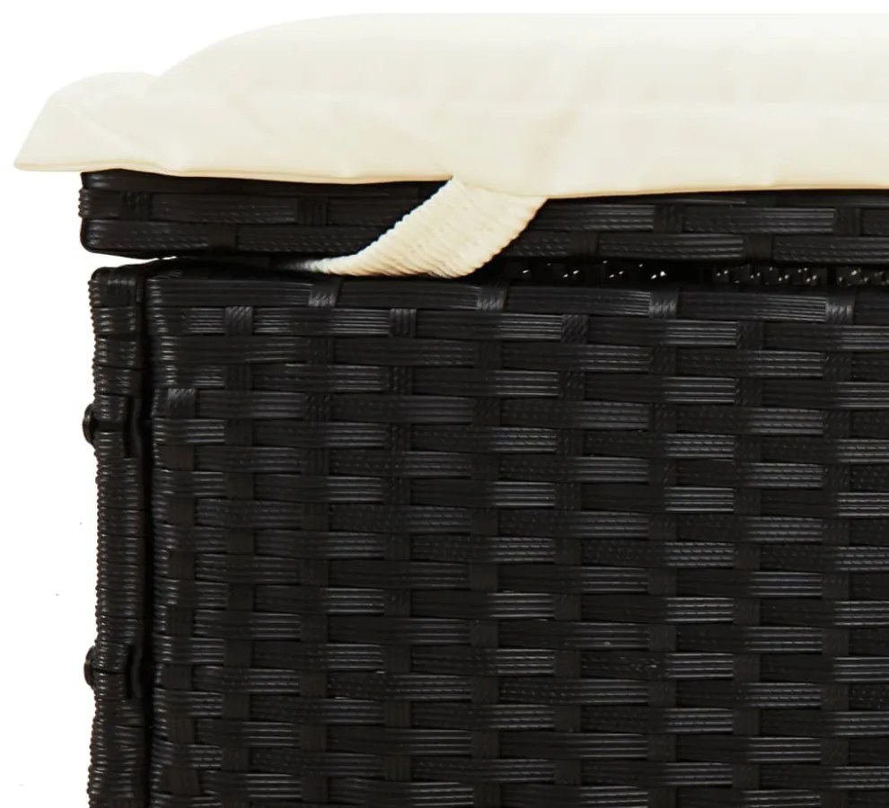 fekete polyrattan napozóágy összecsukható tetővel 213x63x97 cm