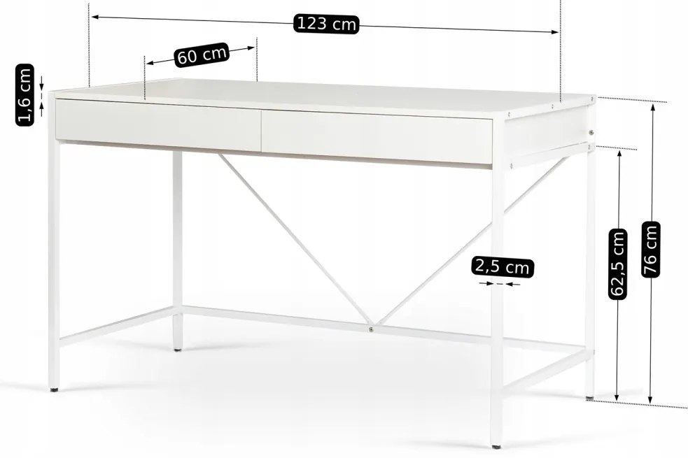 ALLY Birou 123 cm Fe ,de culoare albă
