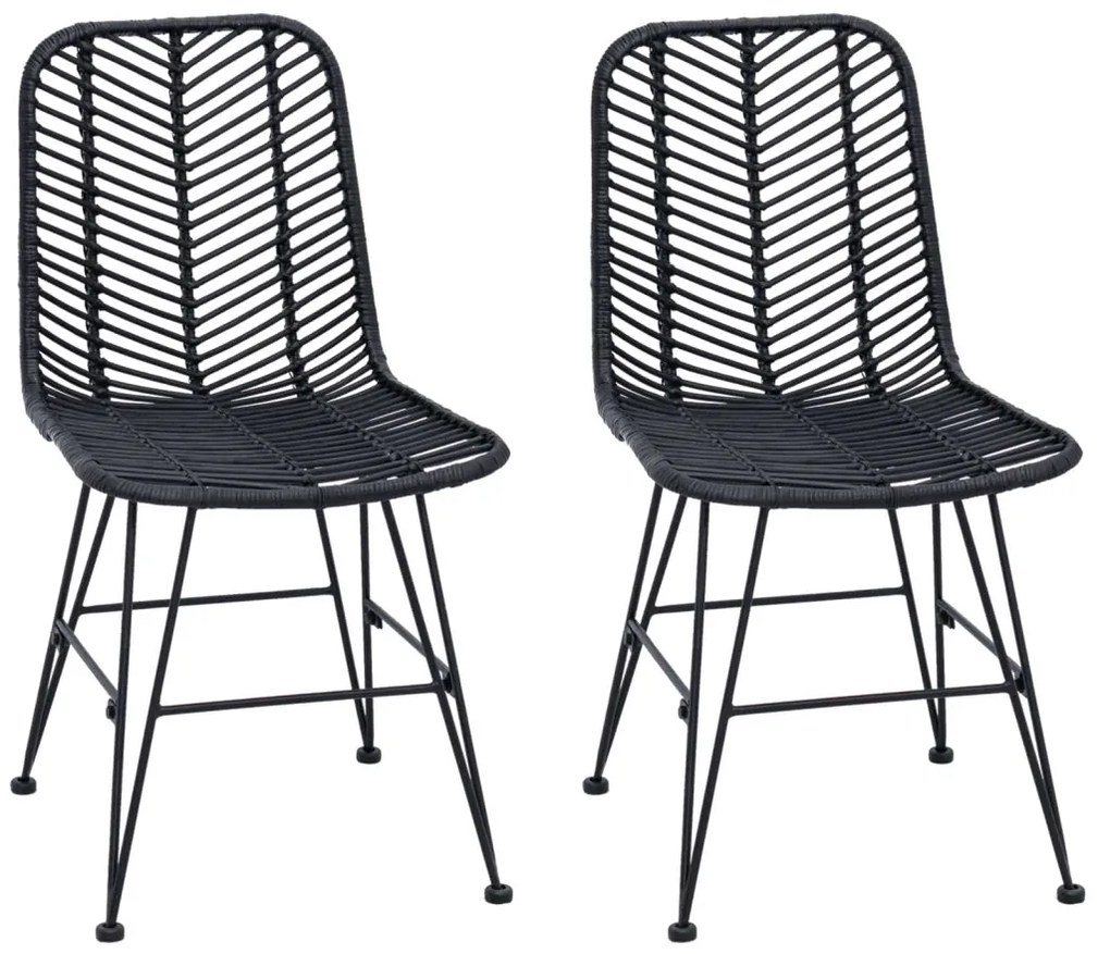 Étkezőszék 2 pcs Fekete 44.5 x 55 x 85 cm Rattan és Vas