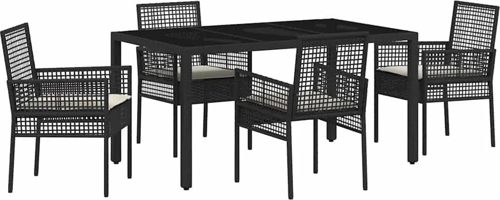 vidaXL Kert étkező szett 5 pcs Fekete polirattan