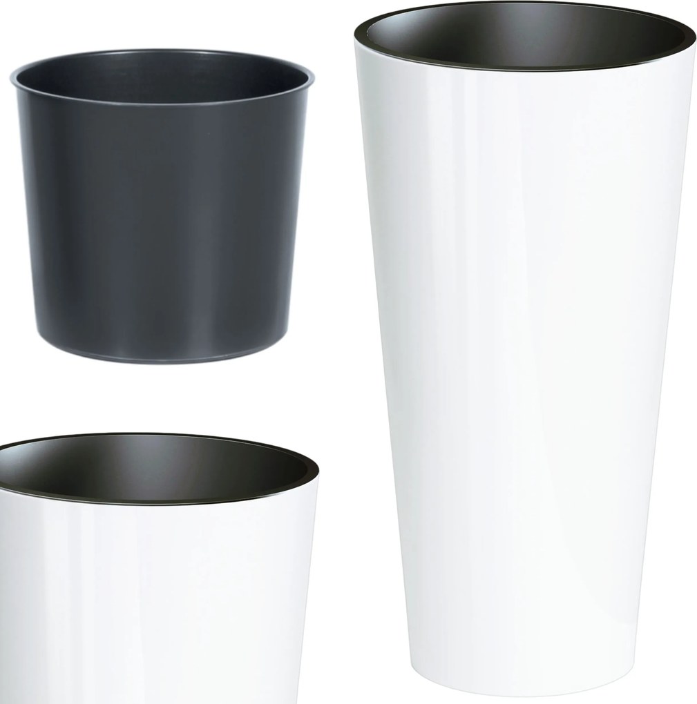 Kerek virágtartó fényes 15cm-es virágtartó betéttel távtartó betét