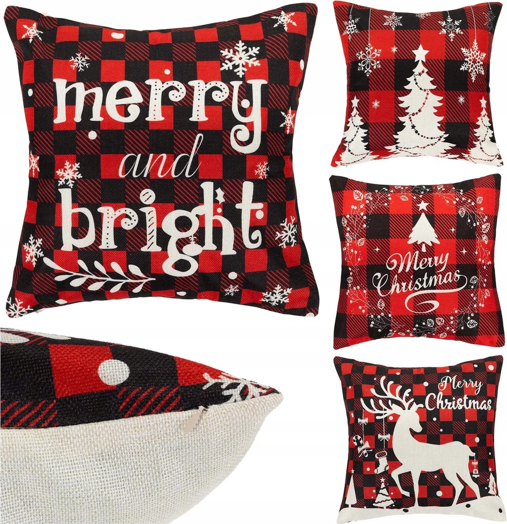 4x Karácsonyi Párnahuzat Ajándék 40x40 Dekoráció Szett