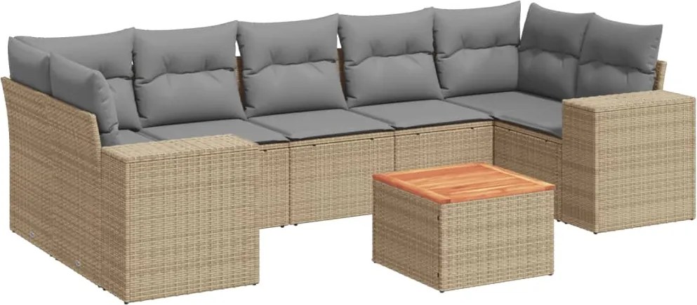 vidaXL 8 részes bézs polyrattan kerti ülőgarnitúra párnával