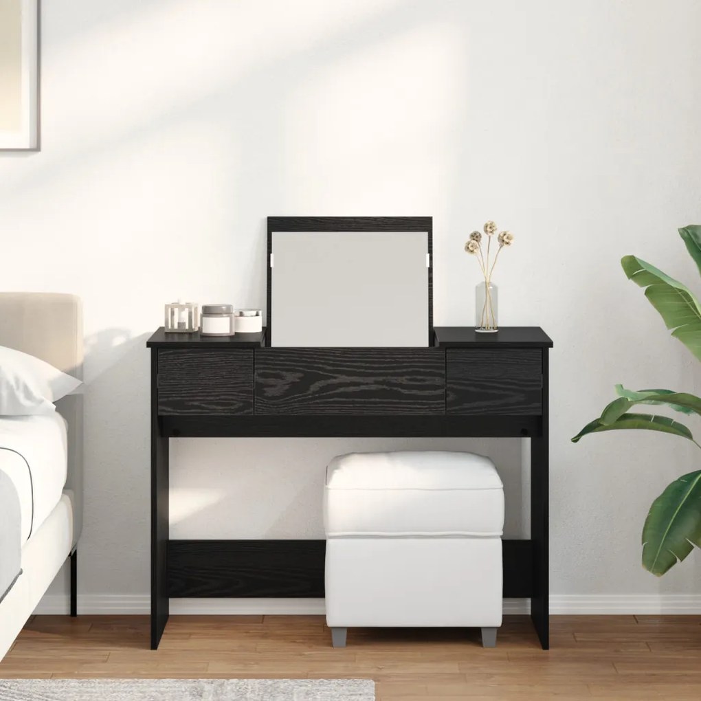 Öltöztető Asztal Tükörrel Fekete Tölgy 100x45x76 cm