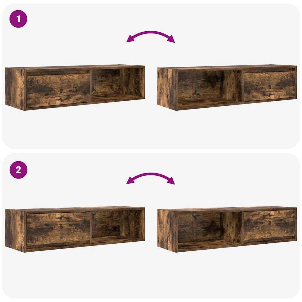 2 db füstös tölgy színű szerelt fa TV-szekrény 100x31x25,5cm