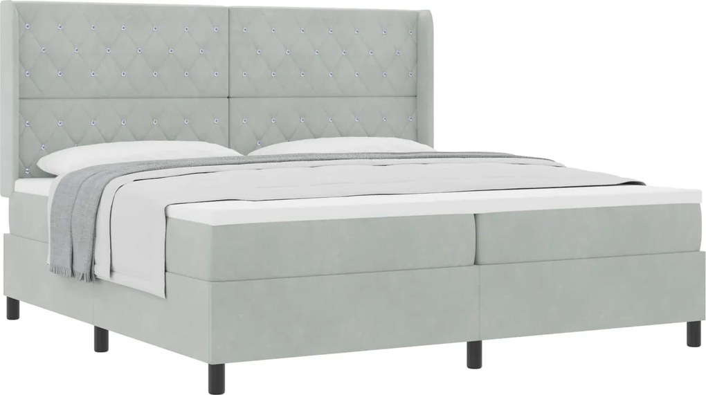 vidaXL Boxrugós ágy matracmal Világosszürke 200 x 200 cm Bársony