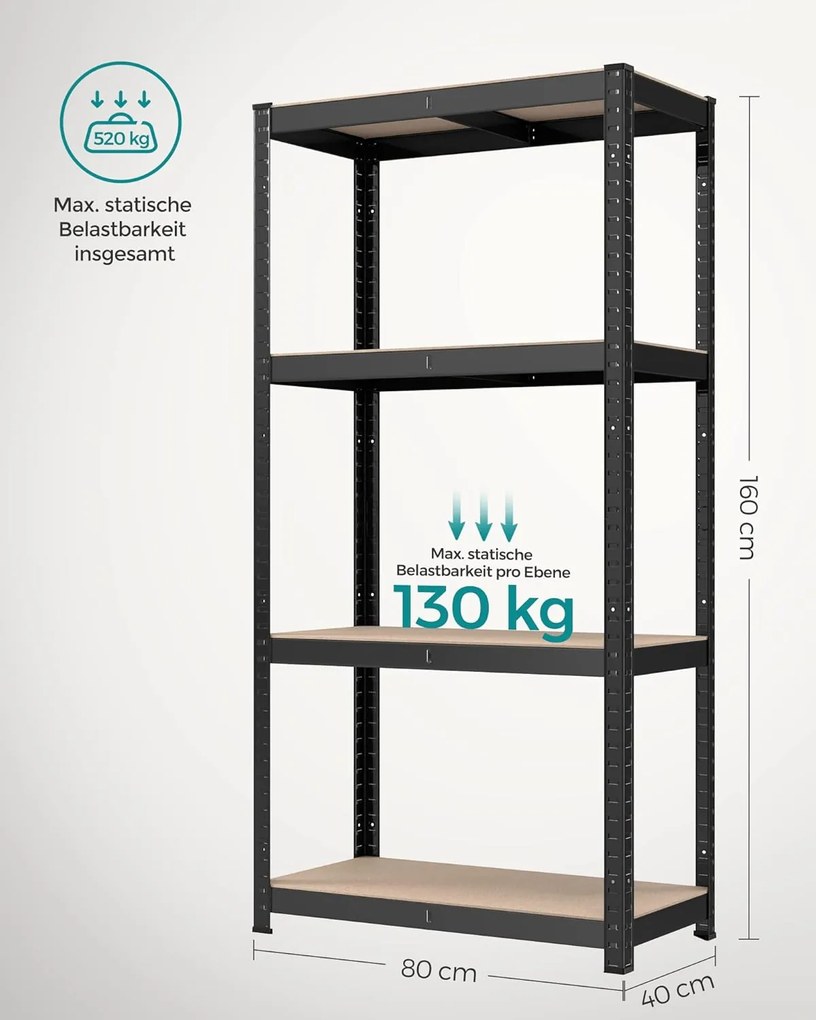 SONGMICS 2 db-os nagy teherbírású polcrendszer, 160 cm, 520 kg/polc, fekete