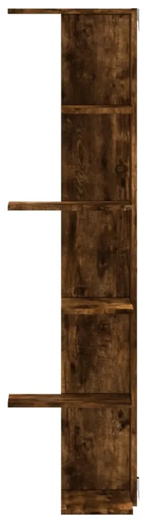 füstös tölgy szerelt fa fali sarokpolc 36,5 x 36,5 x 140 cm
