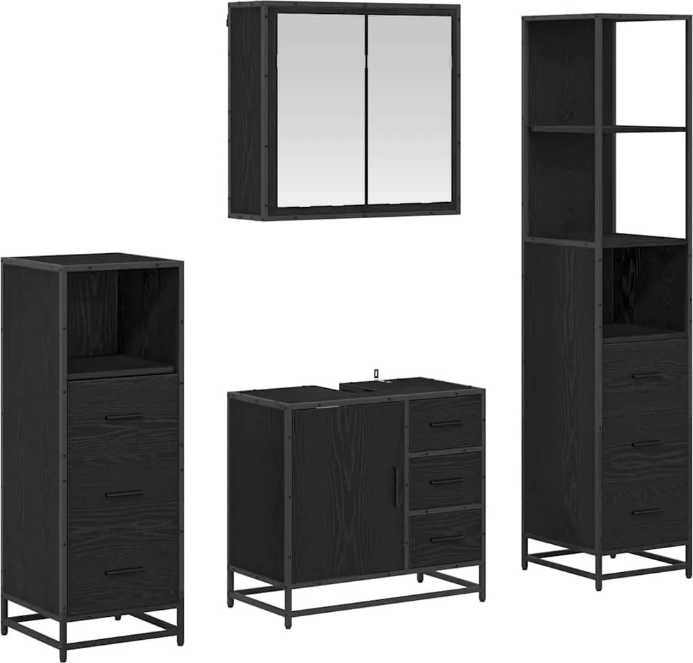vidaXL Fürdőszoba bútor szett fiókkal 4 pcs Fekete tölgy Faanyag