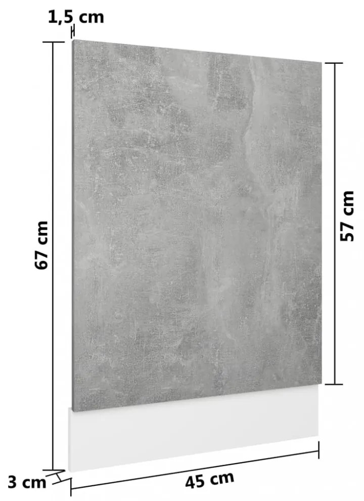 betonszürke szerelt fa mosogatógép-panel 45 x 3 x 67 cm
