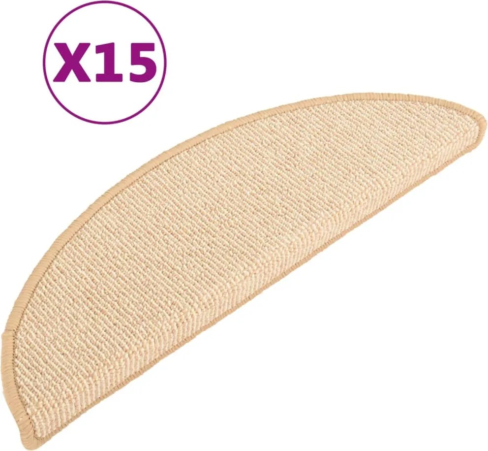 vidaXL 15 db krémszínű, félkör alakú lépcsőszőnyeg 56 x 17 x 3 cm