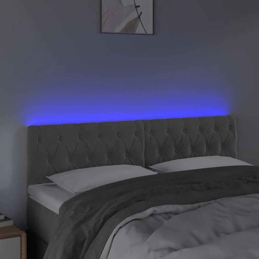 világosszürke bársony LED-es fejtámla 160 x 7 x 78/88 cm