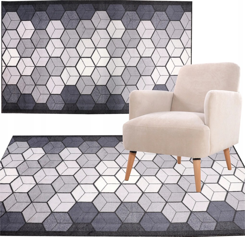 Szobaszőnyeg Dekoratív Modern Mintás Fekete-fehér-szürke 80X200 CM