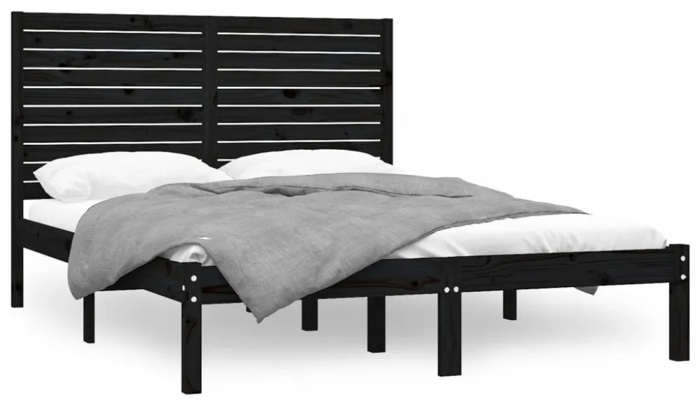 King Size fekete tömör fa ágykeret 150 x 200 cm