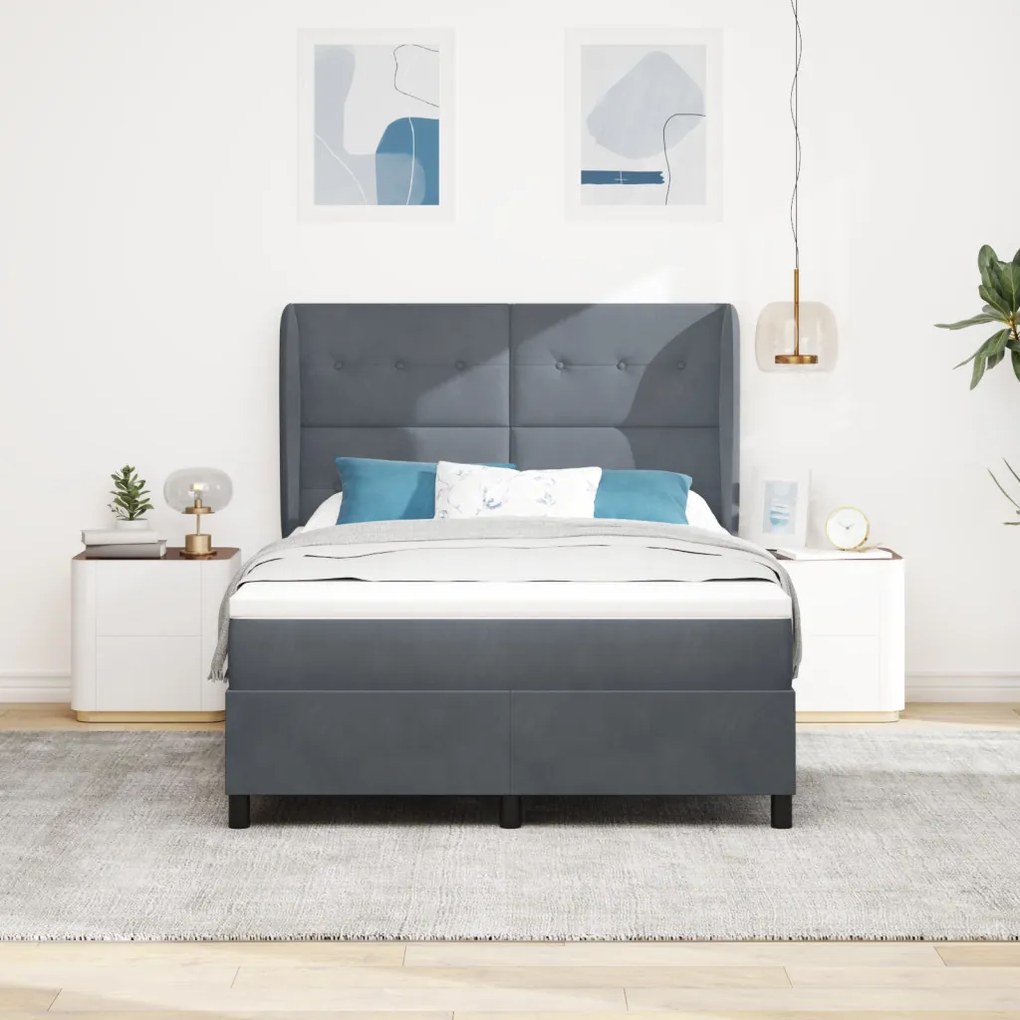 Ágykeret Mattress-szel - Sötétszürke - 140x200 cm - Bársonyos