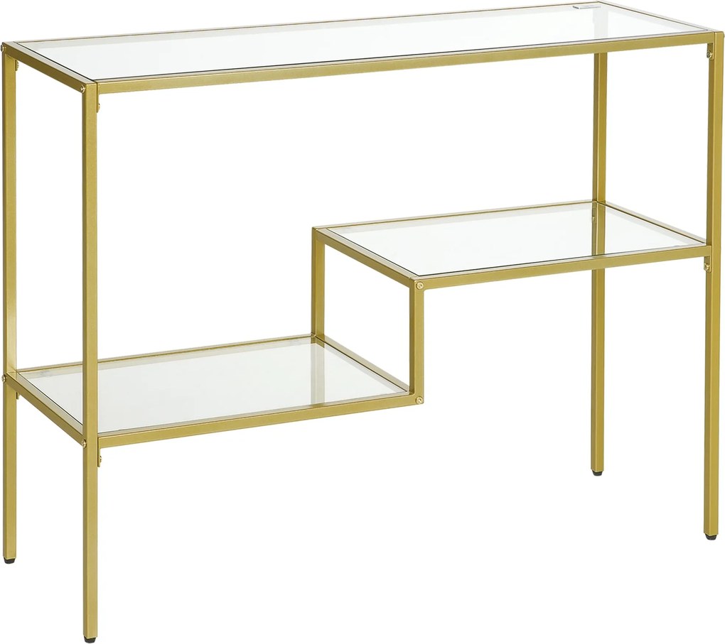HOMCOM 3-polcos Előszobai Konzol Asztal Acélból és Edzett Üvegből, 100x32x76 cm, Arany | Aosom
