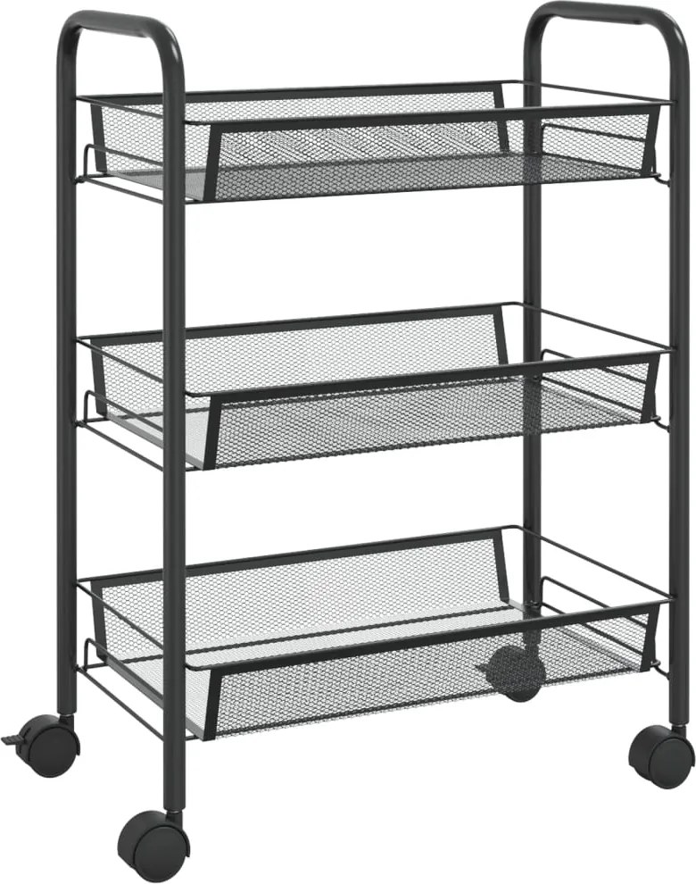 vidaXL fekete 3 szintes vas konyhai kerekes kocsi 46 x 26 x 64 cm