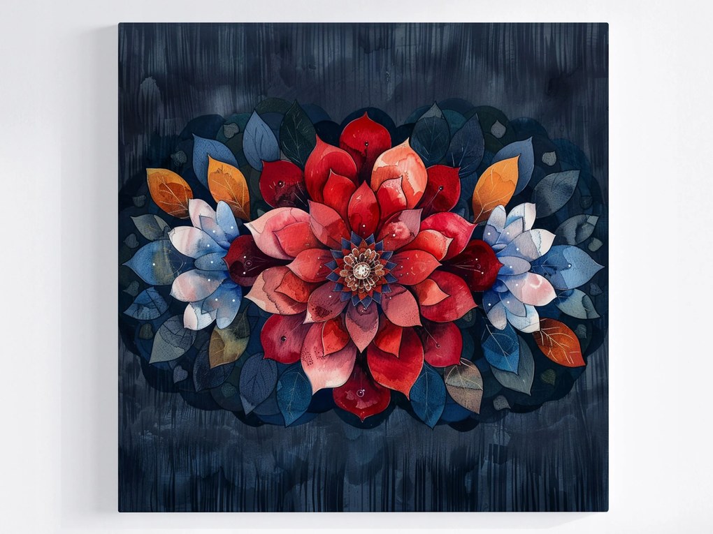 Vászonkép Canvas Akvarell Mandala Levelek Színes Zen Wellbeing 80x80