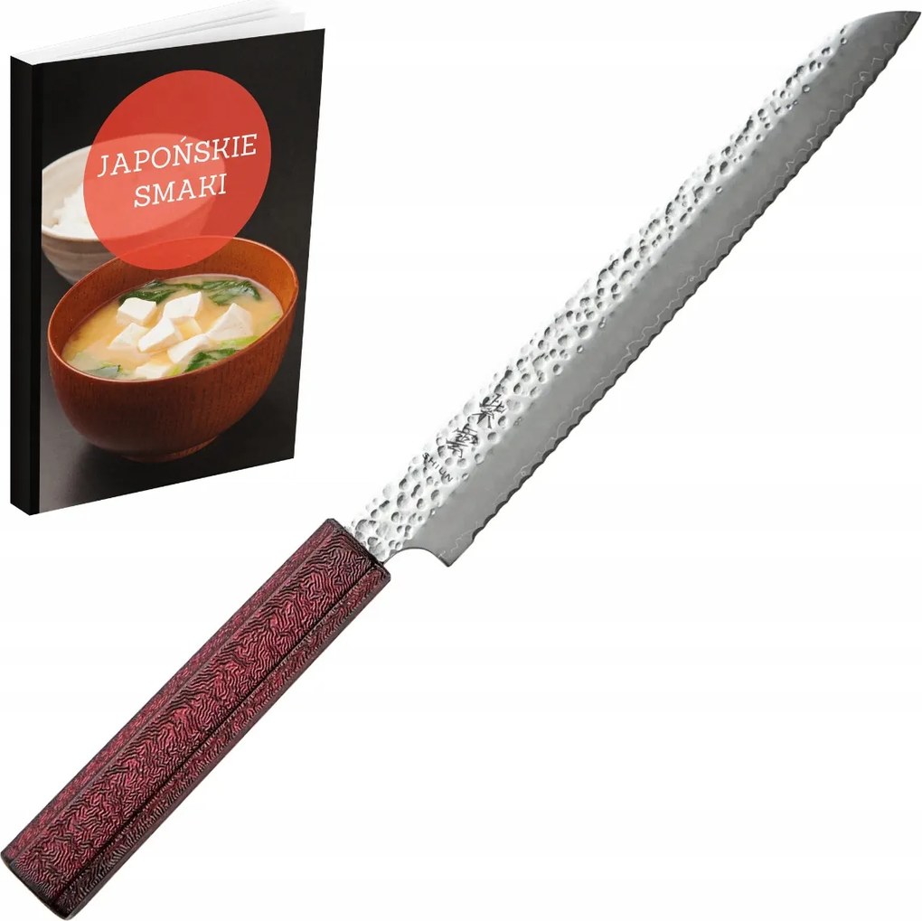 Kanetsugu Shiun Kenyérvágó kés 21 cm Red VG-10 kézzel kovácsolt japán