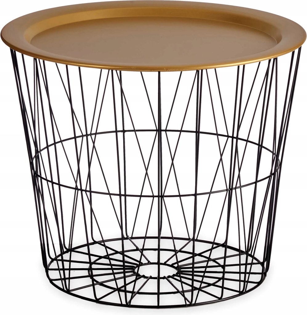 Dohányzóasztal Fém Drót Fekete Takaró Kosár Párna Ø 52 cm