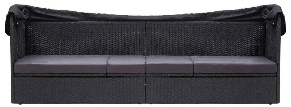 Fekete polyrattan kültéri kanapé napellenzővel