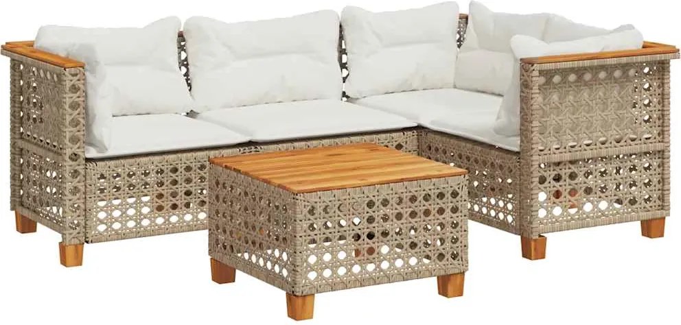 vidaXL 5 részes bézs polyrattan kerti ülőgarnitúra párnákkal