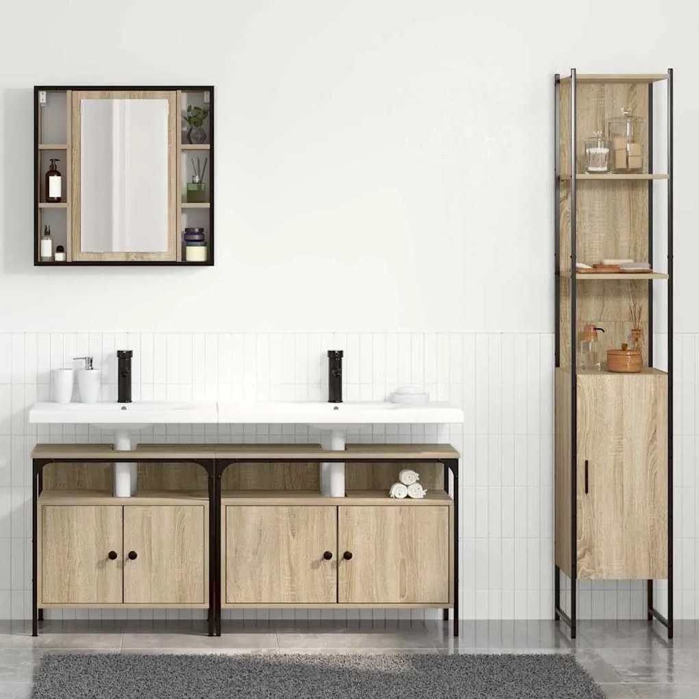 Fürdőszoba bútor szett 4 pcs sonoma tölgy 33 x 33 x 185.5 cm