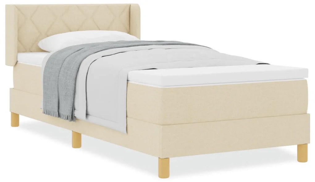 Boxspring Ágy Matrac Kosár Krém 90 x 200 cm, Szövet.