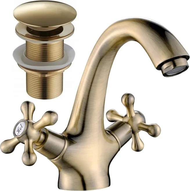 Fürdőszobai Mosdó Csaptelep Álló Retro Csaptelep Sárgaréz Dugóval