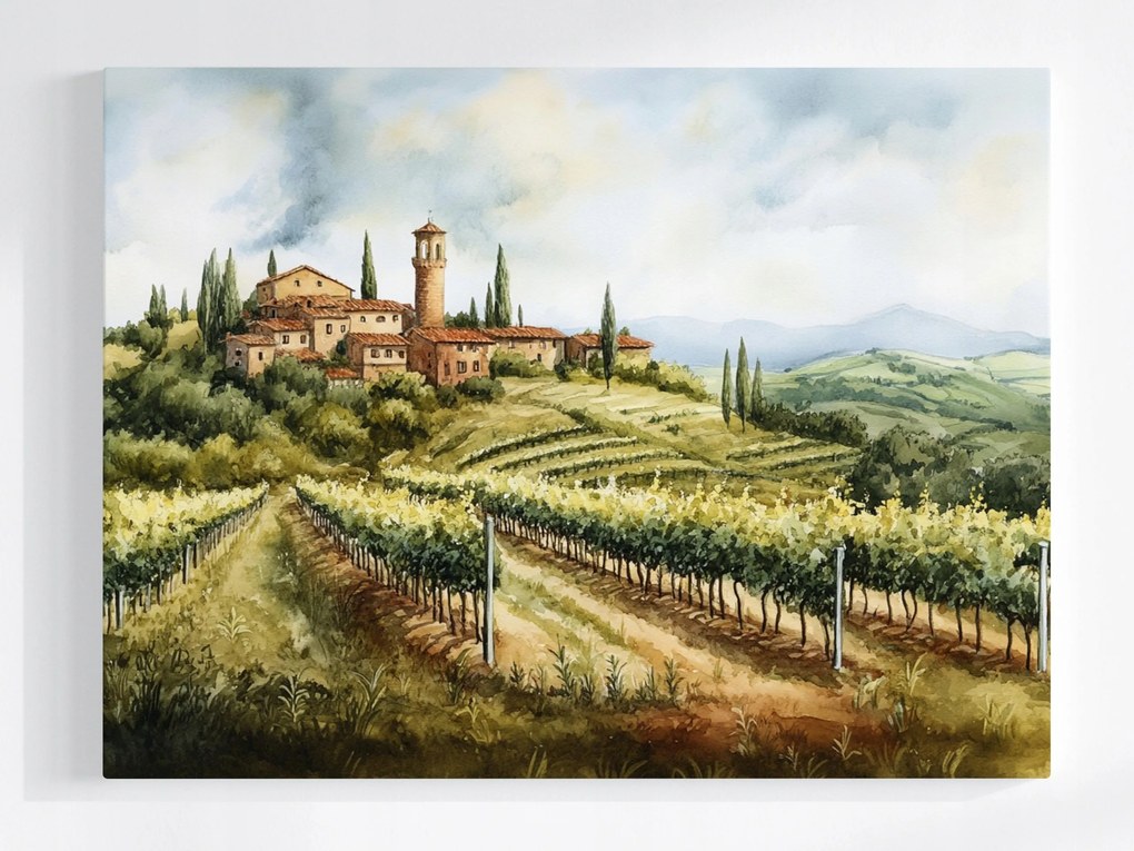 Poszter Tájkép Kilátás Olaszország Toszkána Szőlőváros 80x60