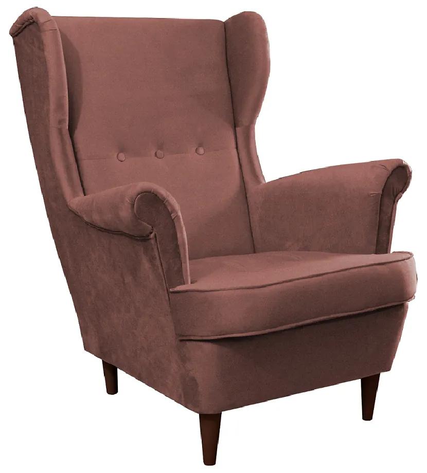 Füles fotel, vén rózsaszín/dió, RUFINO