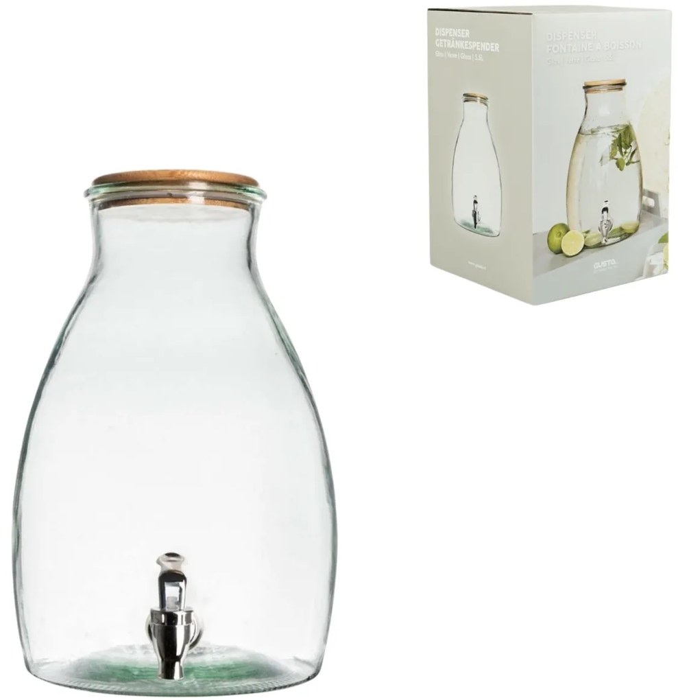 Üveges italadagoló GUSTA fa tetővel 5,5 L