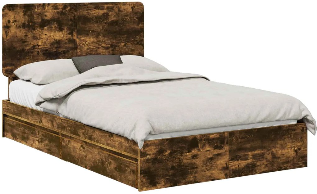 vidaXL Tárolós Ágy fejtámlával Füstölt tölgy 135 x 190 cm Faanyag
