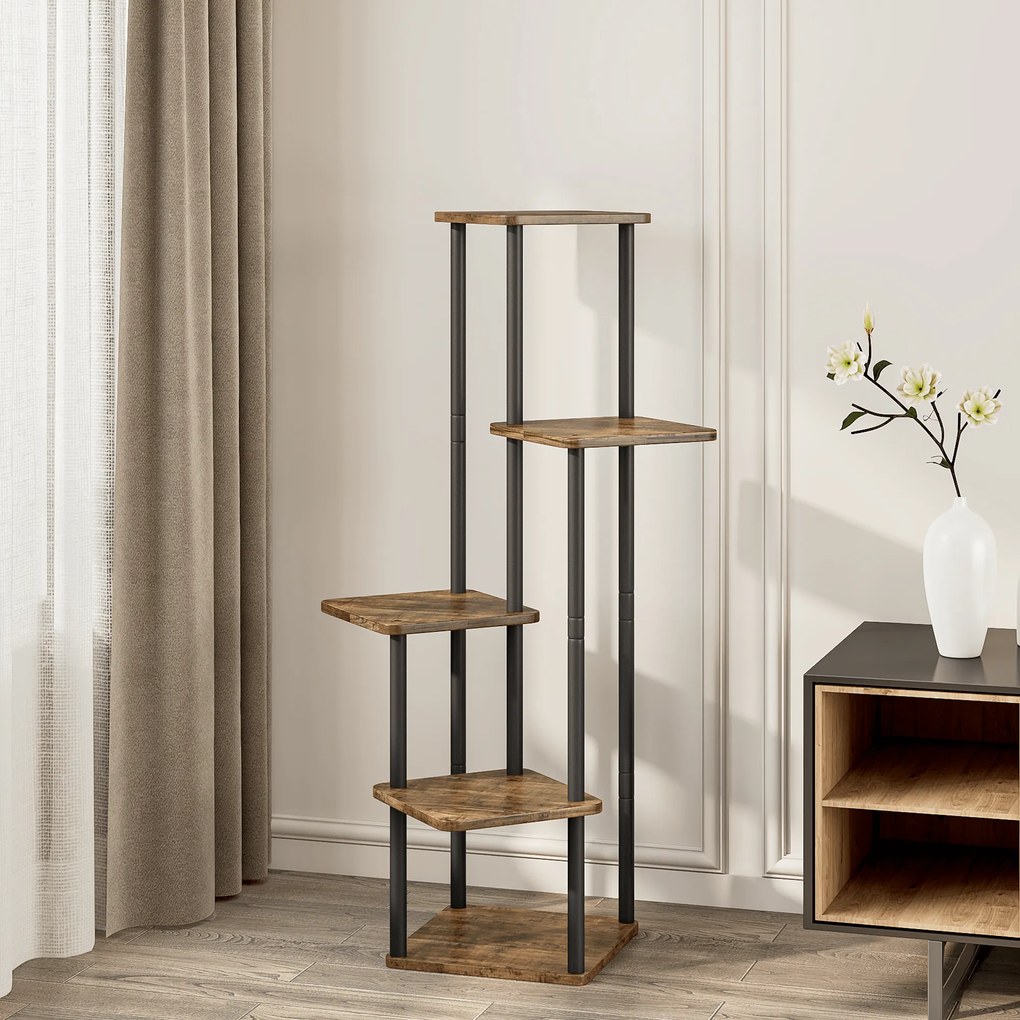 Fém virágállvány, 30x30x106,5 cm, fekete/rusztikus