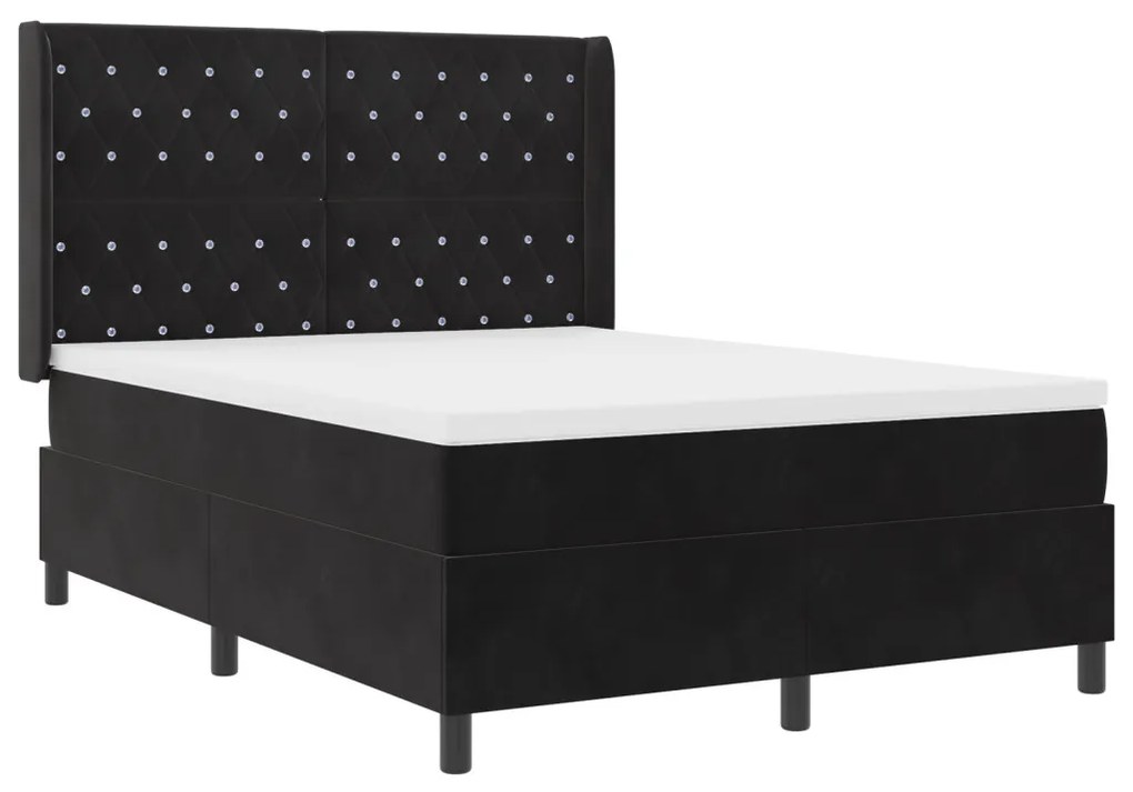 Box Spring Ágy Matraccal & LED Fekete 140x190 cm Bársonyos