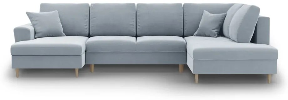 Világoskék bársony kinyitható tárolóhelyes sarokkanapé (jobb oldali-U alakú) Kyoto – Cosmopolitan Design