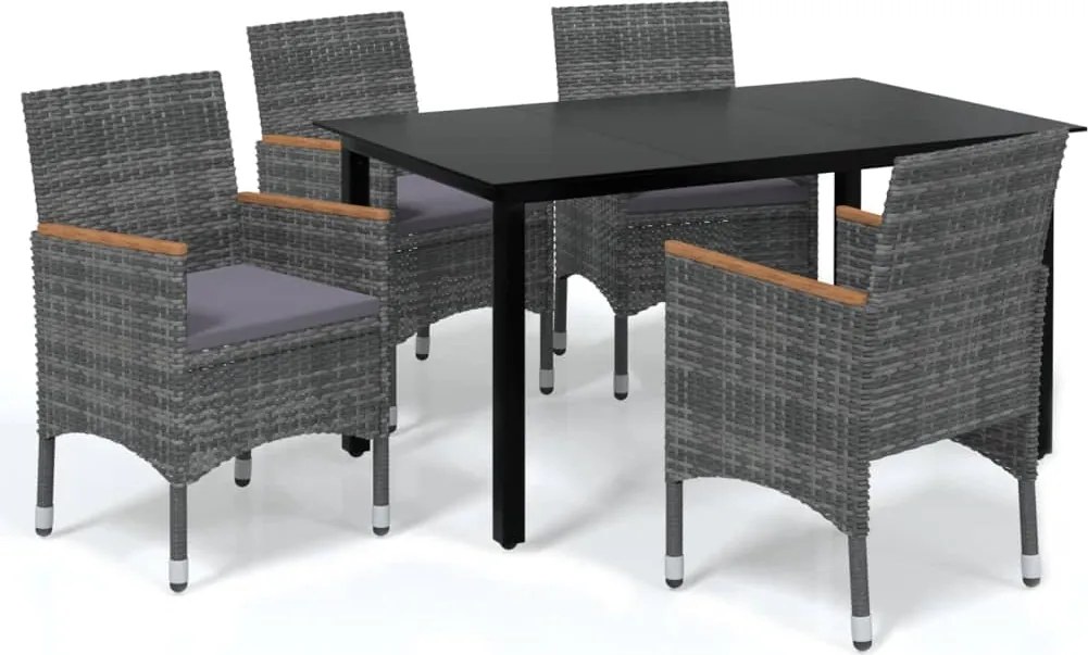 vidaXL 5 részes szürke polyrattan kerti étkezőgarnitúra párnákkal