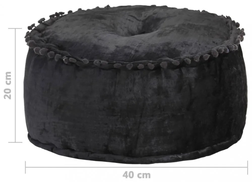 antracitszürke kerek bársony puff 40 x 20 cm