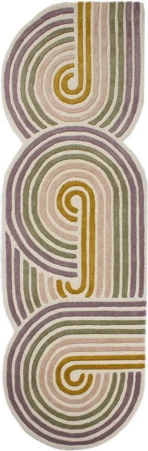 Zöld kézi szövésű gyapjú futószőnyeg 80x300 cm Spiral Shaped – Flair Rugs