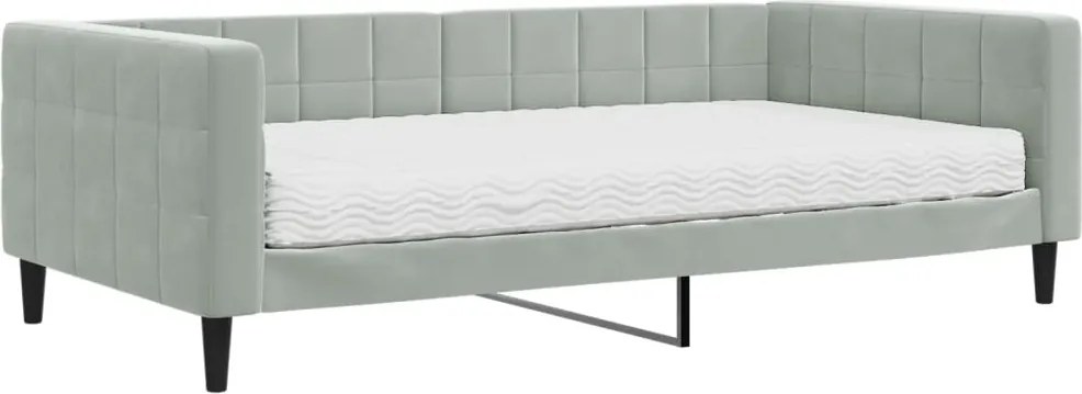 vidaXL világosszürke bársony kanapéágy matraccal 100 x 200 cm