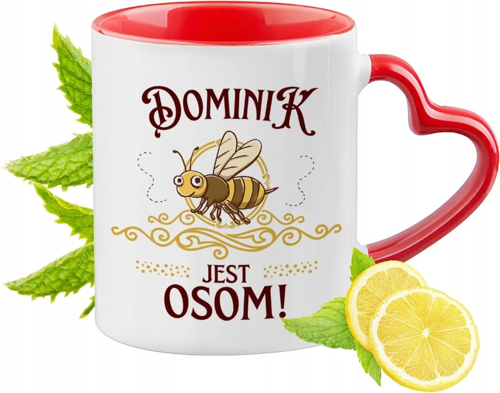 Dominika számára Piros bögre szív alakú füllel ajándékba