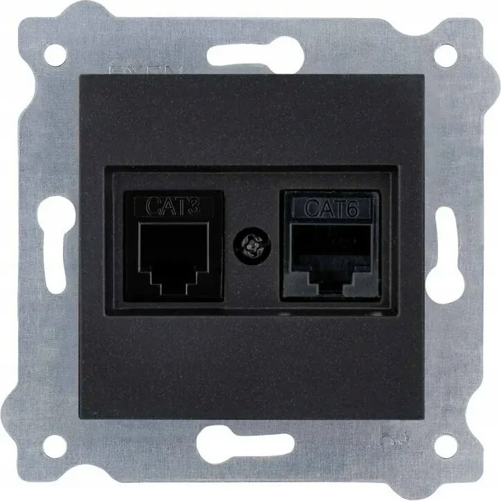 Exen Számítógép aljzat RJ45 kat.6+Telefon aljzat Fekete Met 256/14E