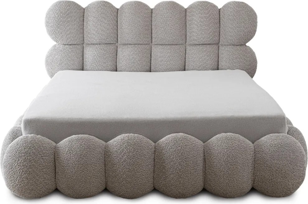 ANKARA ágy 140x200 cm, szürke boucle, ágyneműtartóval