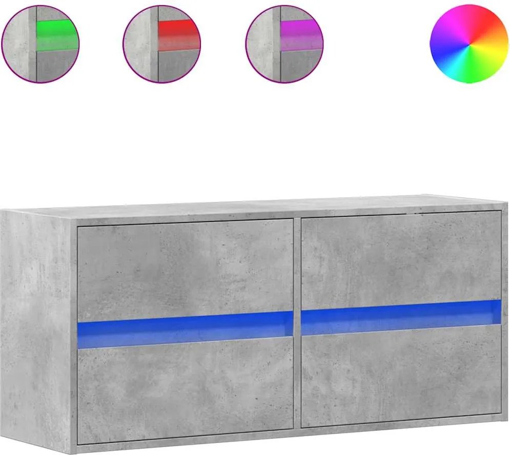 vidaXL betonszürke falra szerelhető TV-szekrény LED-del 100x31x45 cm