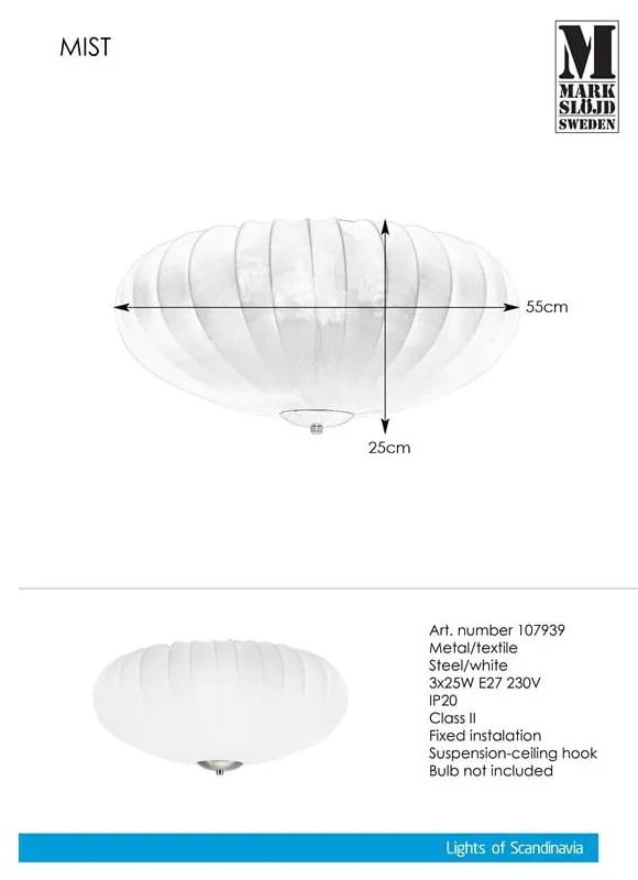 Mist Plafond 3L fehér mennyezeti lámpa - Markslöjd