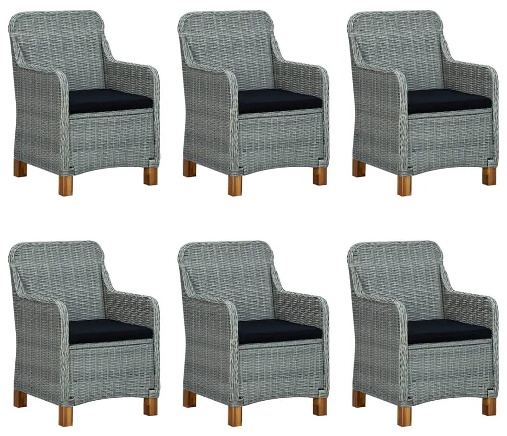 vidaXL 7 részes világosszürke polyrattan kültéri étkezőszett párnákkal