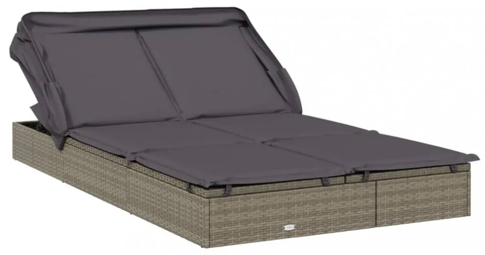 2 személyes szürke polyrattan napágy tetővel 213 x 118 x 97 cm